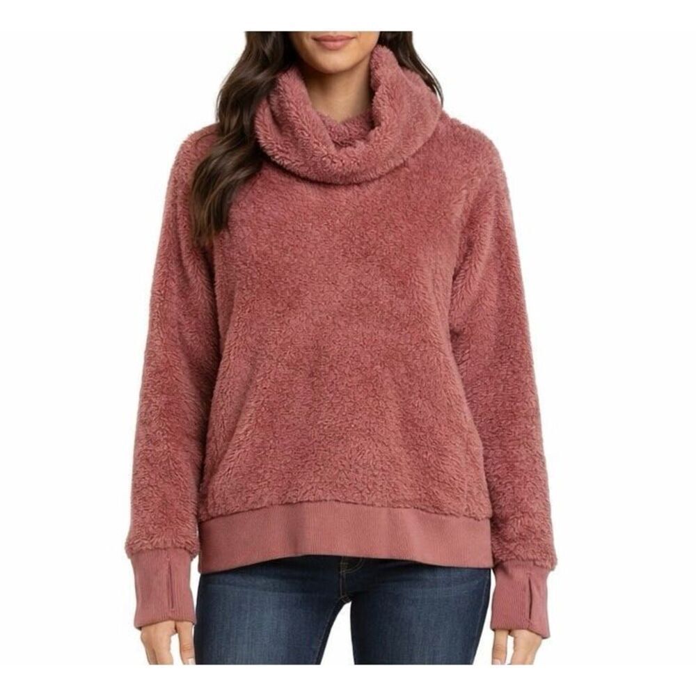 90 Degrees by Reflex pink high pile cowl neck teddy sweater small
